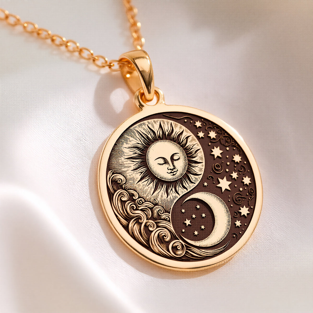 14K solid gold Celestial Sun Moon Yin Yang Pendant: round  celestial sun moon yin yang ...