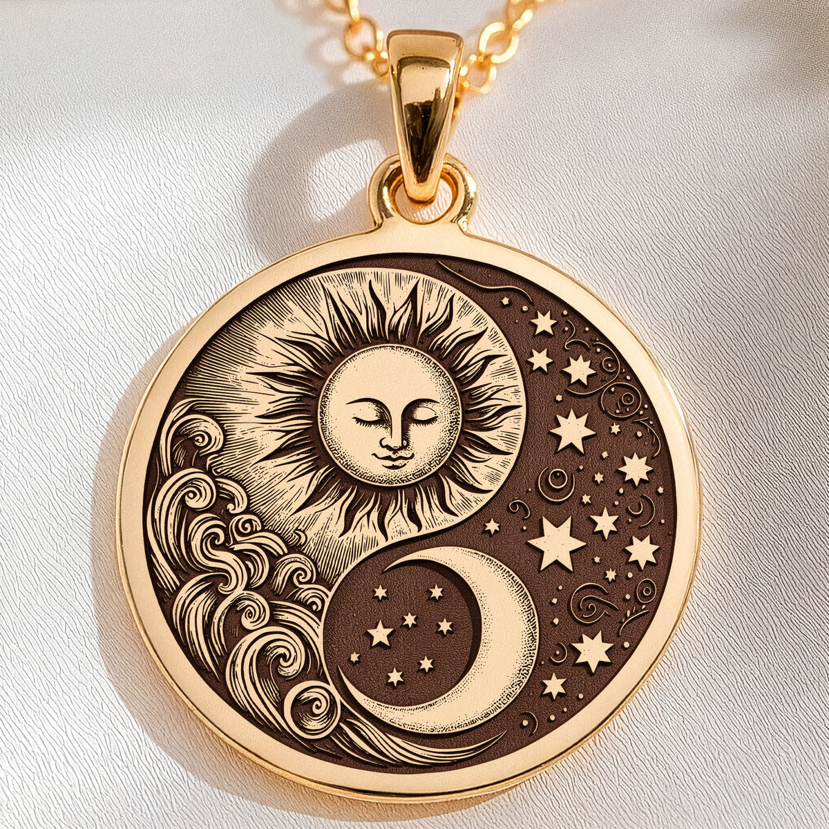 14K solid gold Celestial Sun Moon Yin Yang Pendant: round  celestial sun moon yin yang ...
