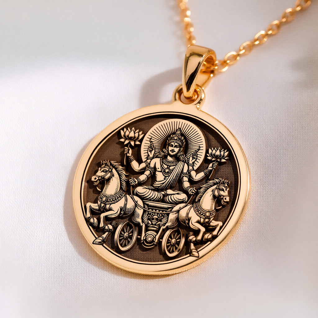 handcrafted necklace Surya Sun God with Seven Horses Chariot | & Options - Ancient Mythology Cosmic Energy mythology - view 12
