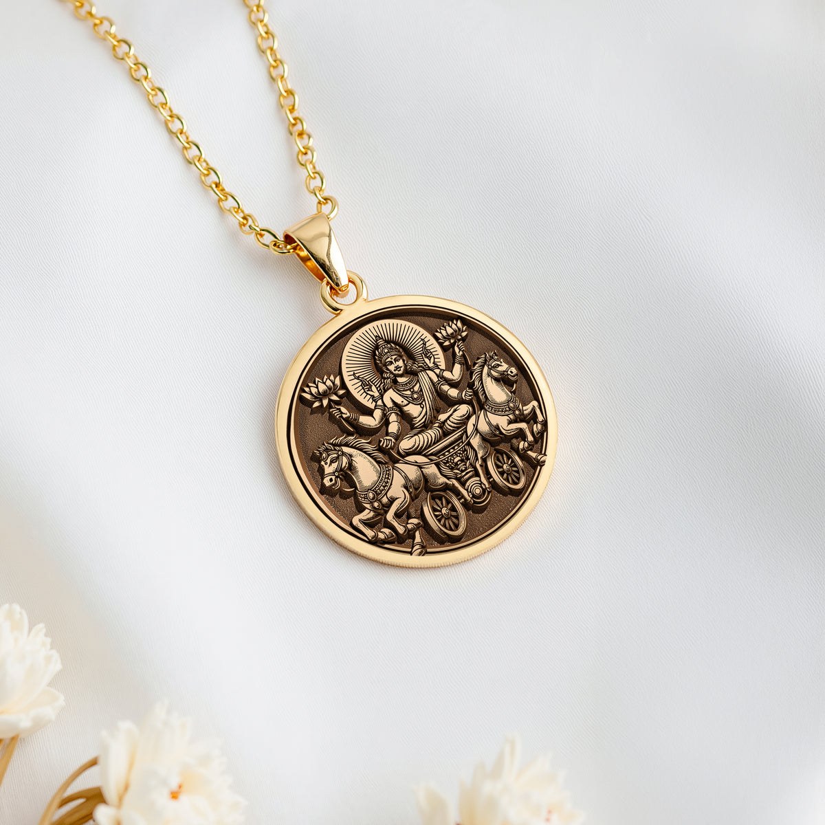handcrafted necklace Surya Sun God with Seven Horses Chariot | & Options - Ancient Mythology Cosmic Energy mythology - view 8