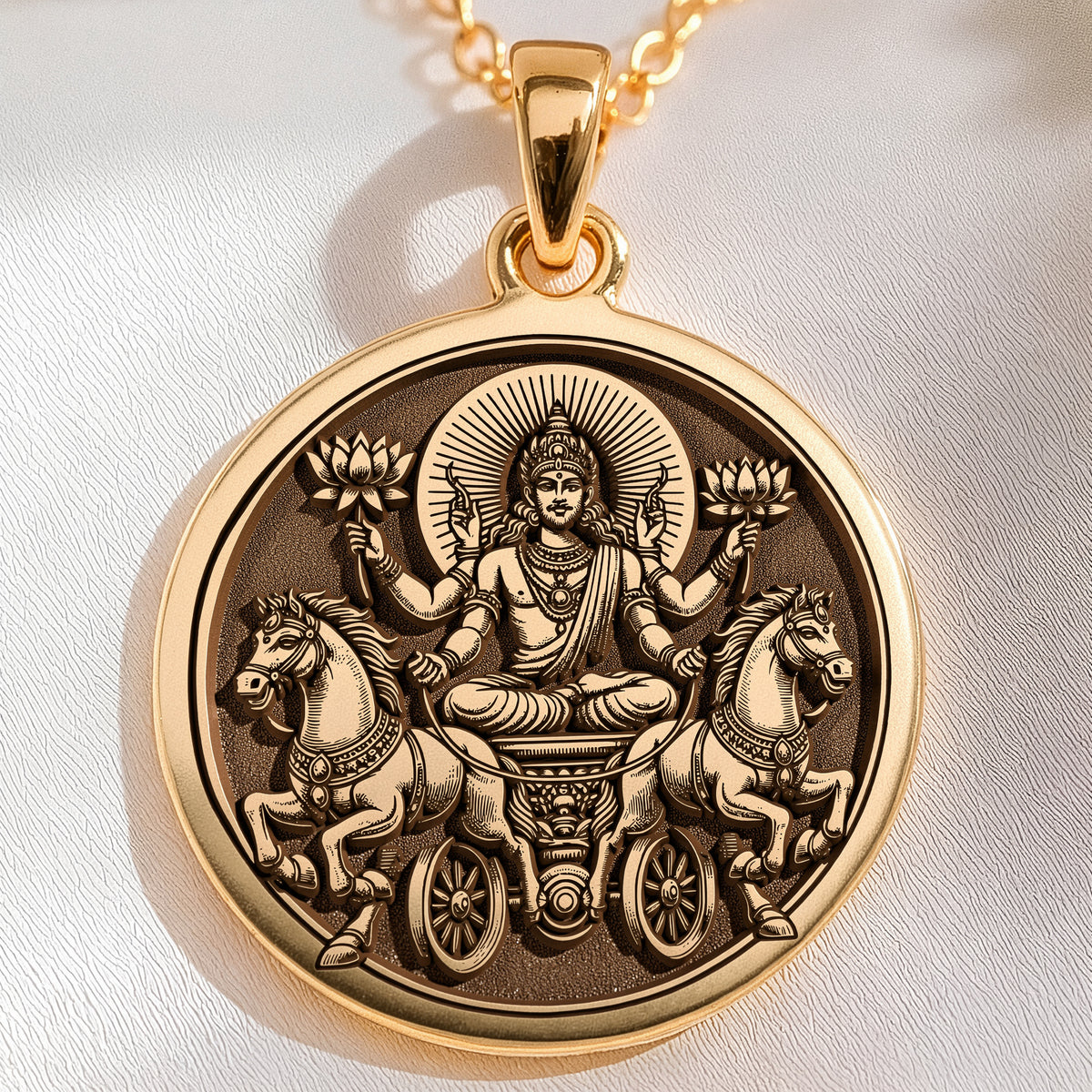 handcrafted necklace Surya Sun God with Seven Horses Chariot | & Options - Ancient Mythology Cosmic Energy mythology - view 7
