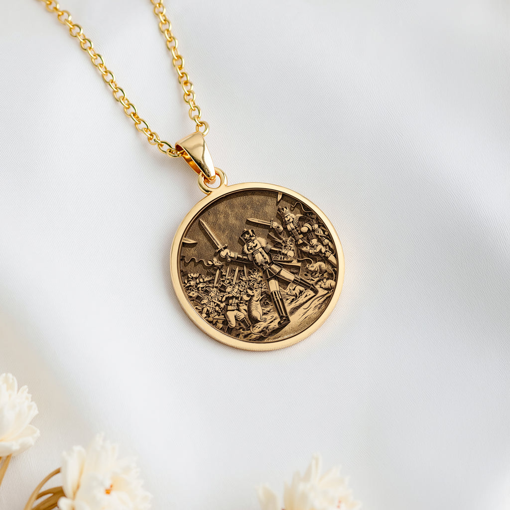 Nutcracker Pendant Necklace: 14K Gold, Ballet Dancer Coin, Christmas Jewelry - View 6