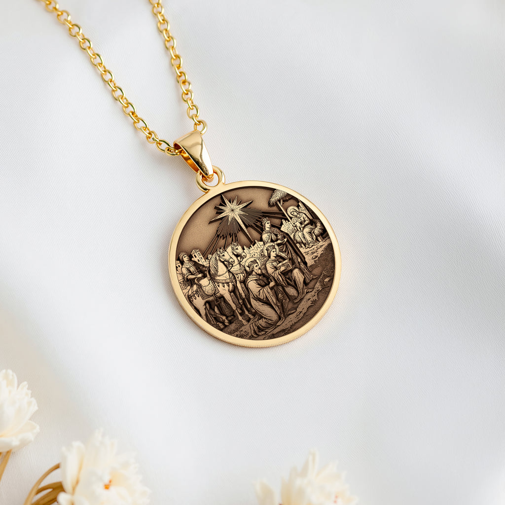 Three Wise Men Nativity Pendant | 14K Solid Gold - Christian Symbolism Gift