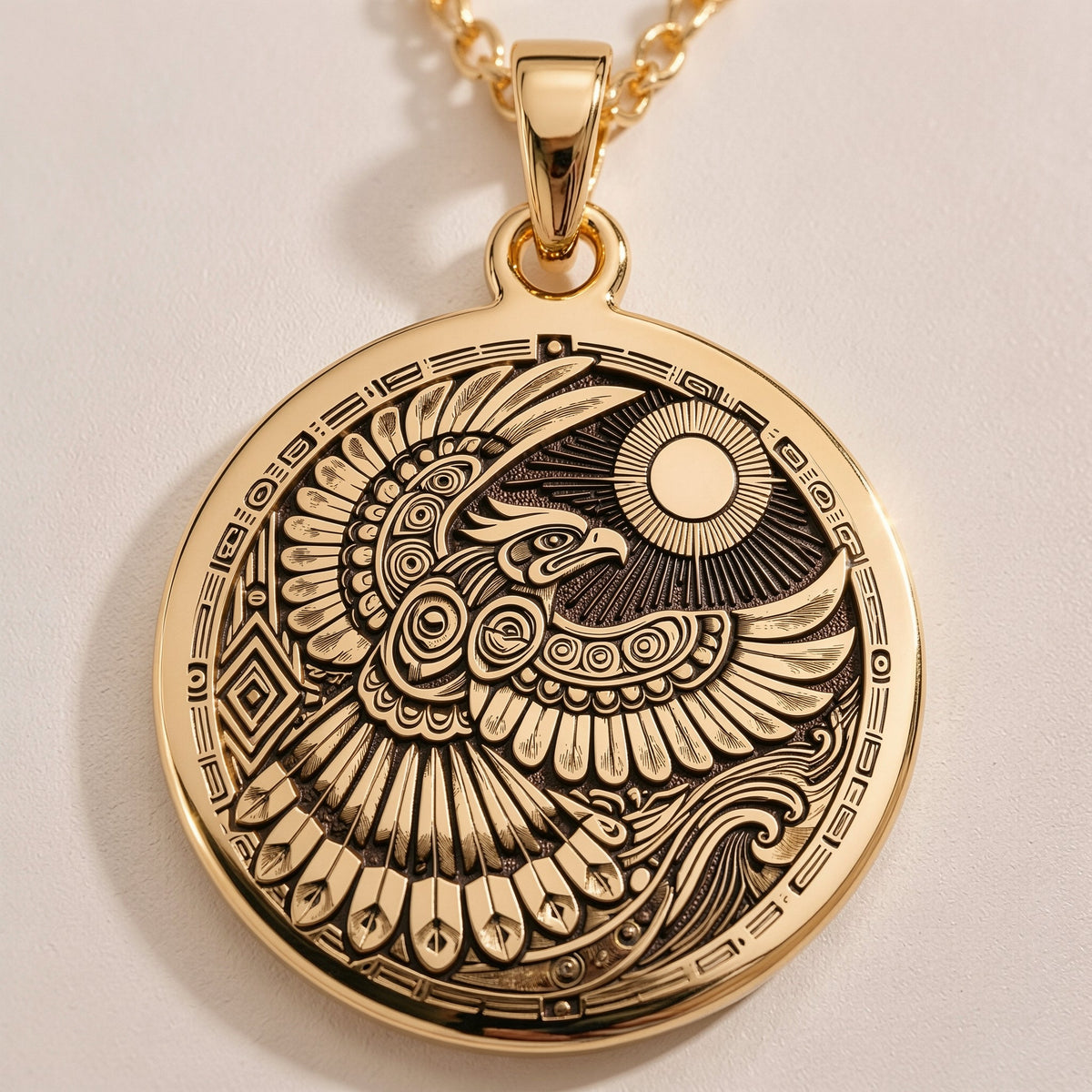 Rose Gold Plated Thunderbird Necklace with a tribal totem design. Represents protection, mysticism, and strength. Handmade jewelry, a spiritual amulet perfect for meaningful gifts and everyday elegance.