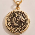 Rose Gold Plated Chinese Tiger necklace, perfect for celebrating the Lunar New Year or as a spiritual animal talisman with zodiac meaning.