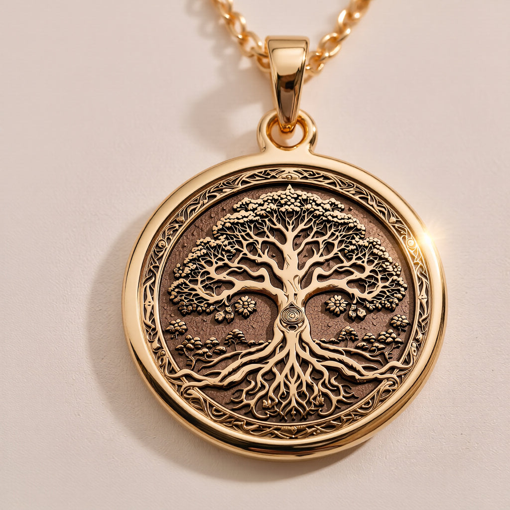 Yggdrasil Tree of Life Pendant - 14K Solid Gold