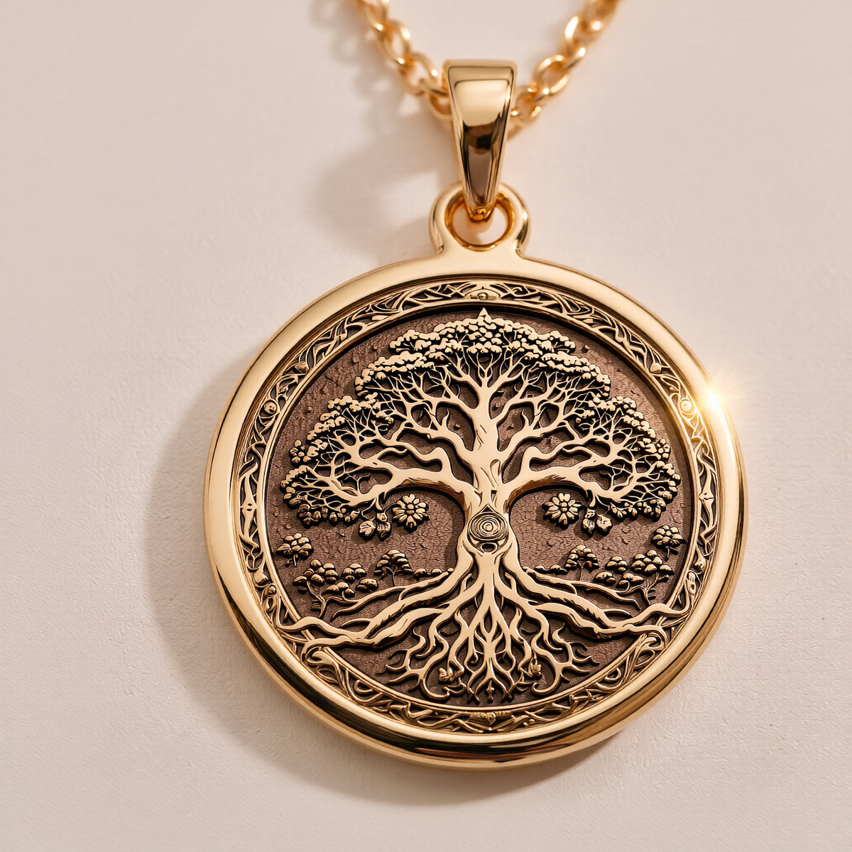 Yggdrasil Tree of Life Pendant - 14K Solid Gold