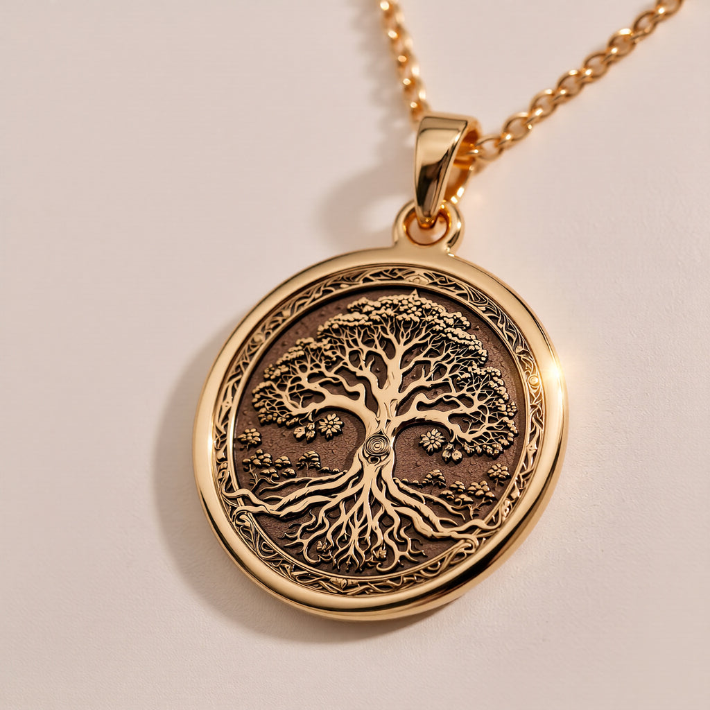 Yggdrasil Tree of Life Pendant - 14K Solid Gold