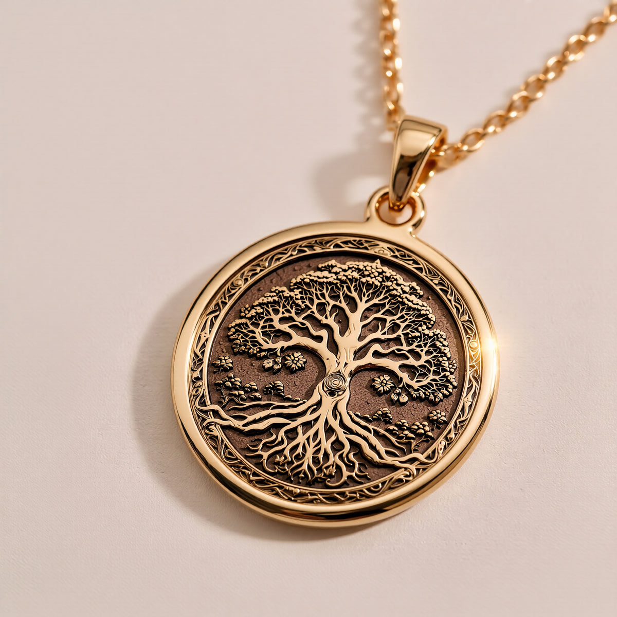 Yggdrasil Tree of Life Pendant - 14K Solid Gold