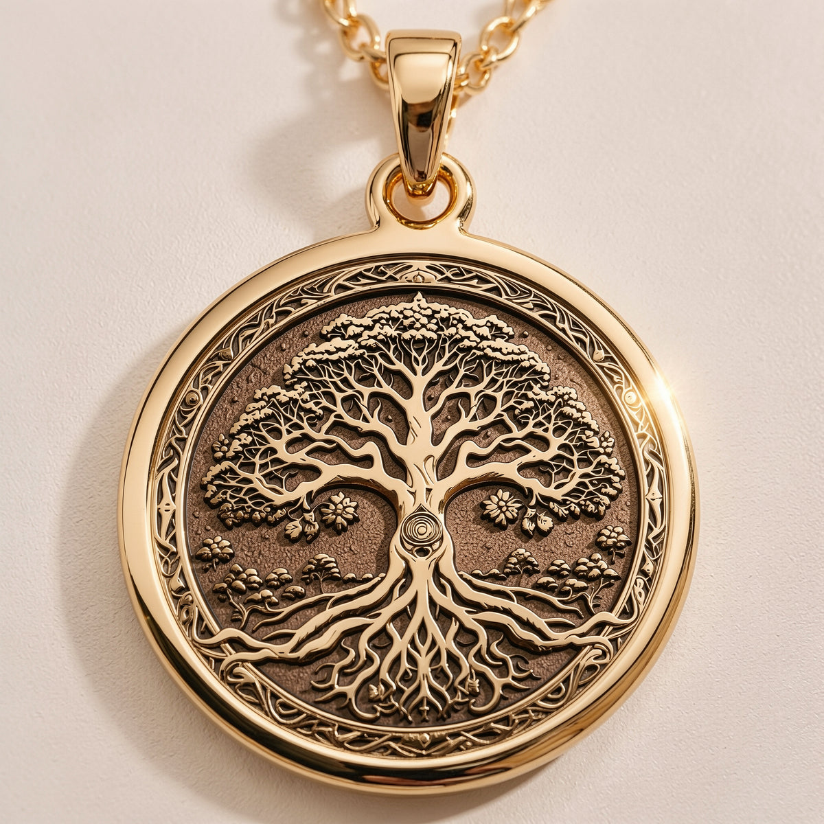 Gold Tree of Life Pendant, Gold Yggdrasil Necklace, Gold Bodhi Tree Jewelry, Gold Tree of Knowledge Charm, Gold Kalpavriksha Pendant, Gold Spiritual Necklace, Gold Cosmic Tree Jewelry, Gold Symbolic Growth Charm, Gold Nature Pendant, Gold Charm