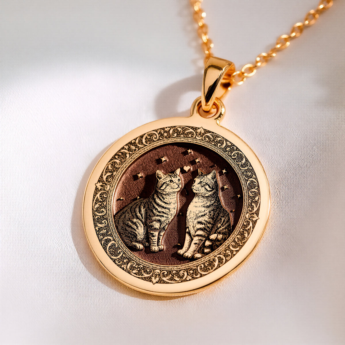 14K solid gold necklace Yin Yang Twin Feline | & Options - Spiritual Balance Animal Lover - view 12