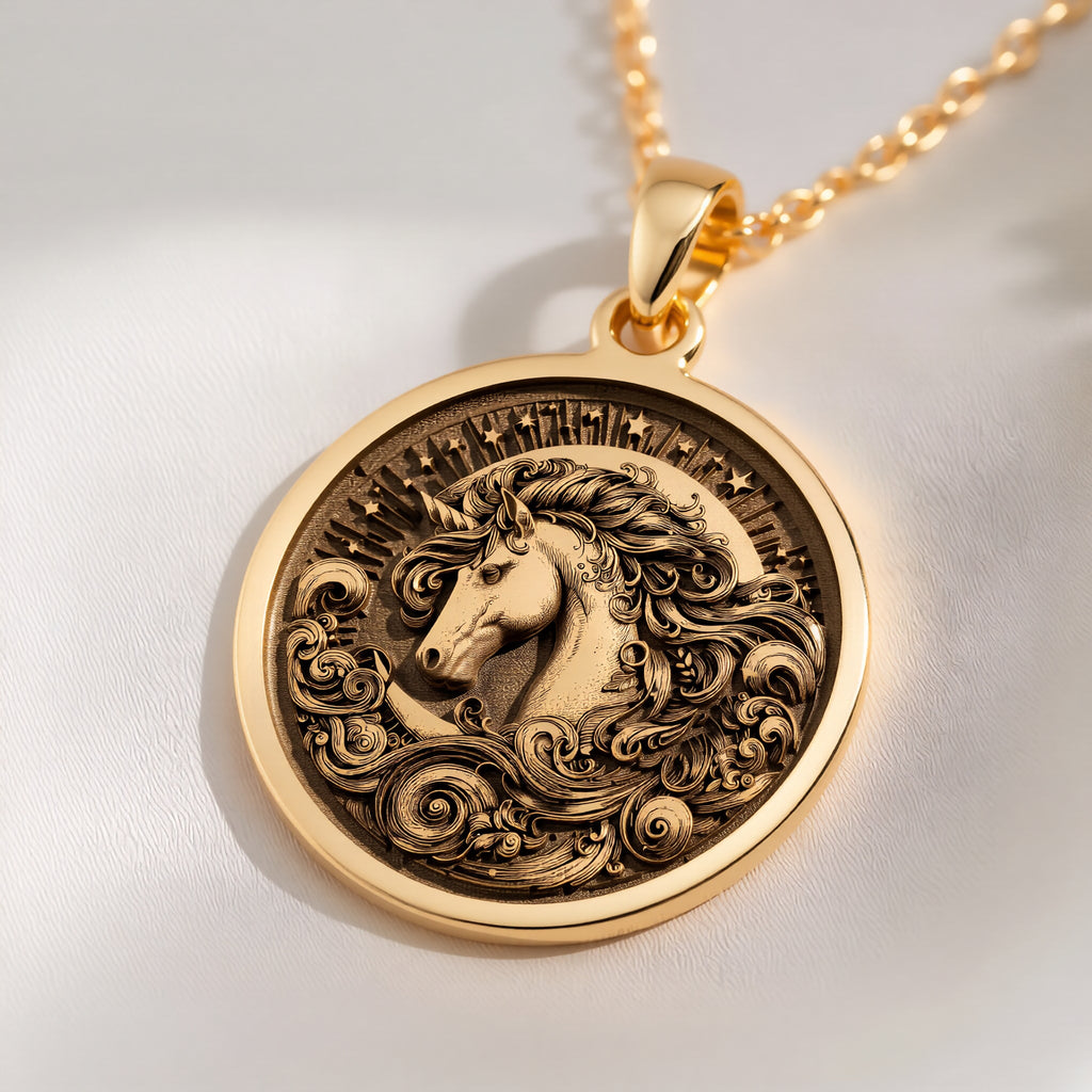 Unicorn Necklace: with unicorn jewelry yellow gold unicorn charm talisman amulet - View 214