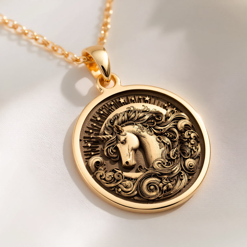 Unicorn Necklace: with unicorn jewelry yellow gold unicorn charm talisman amulet - View 214