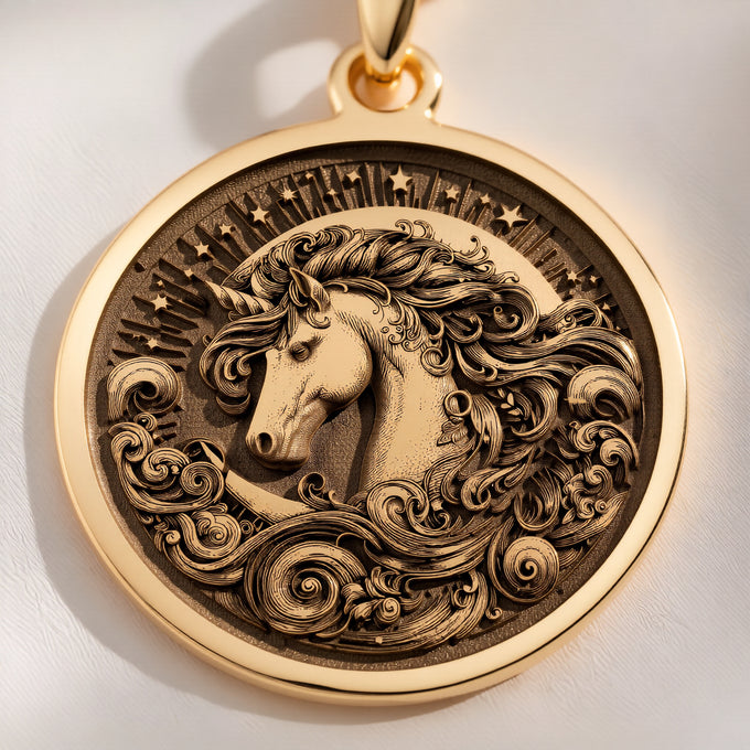 Unicorn Necklace: with unicorn jewelry yellow gold unicorn charm talisman amulet - View 48
