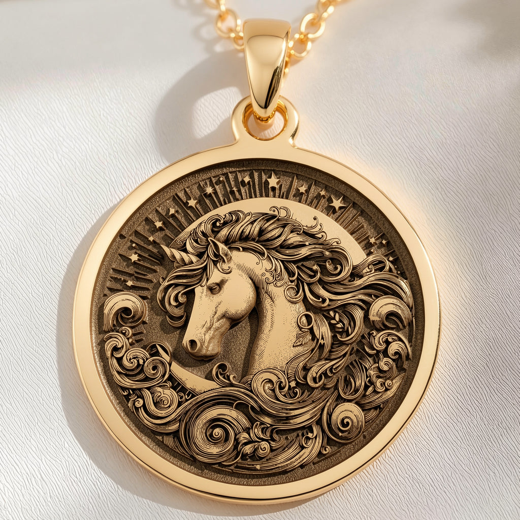 Unicorn Necklace: with unicorn jewelry yellow gold unicorn charm talisman amulet - View 48