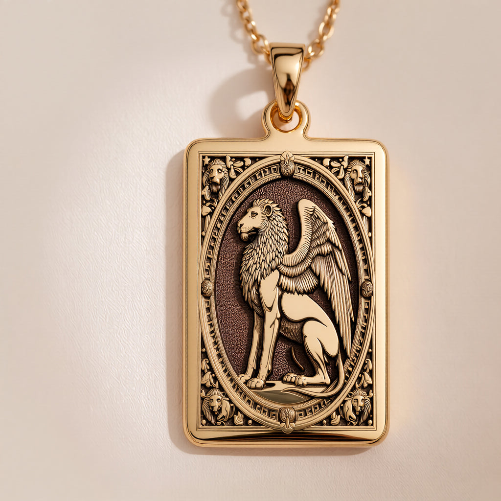 Venice Lion Tarot Pendant | 14K Solid Gold - Astrological Sign Spiritual Protection