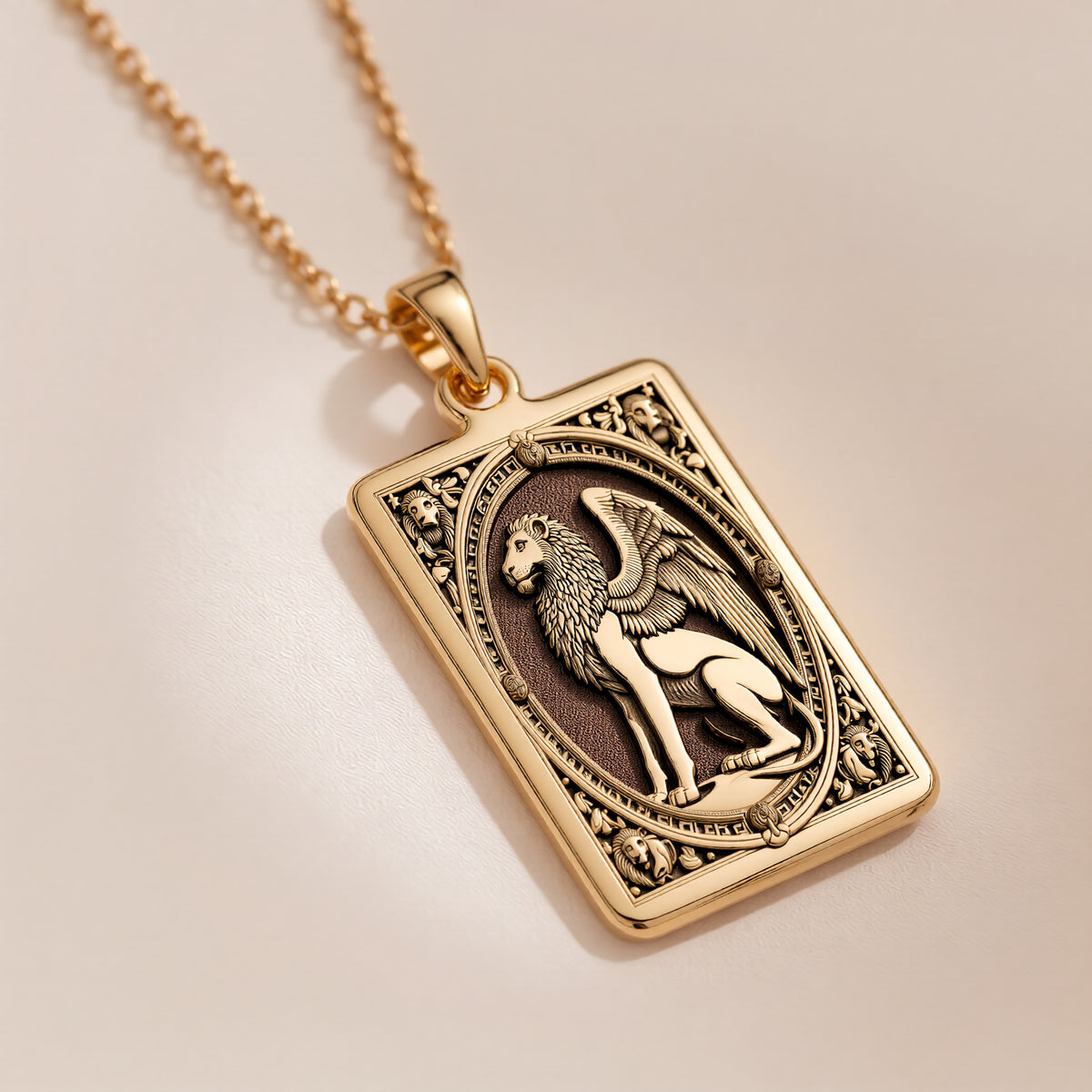 Venice Lion Tarot Pendant | 14K Solid Gold - Astrological Sign Spiritual Protection