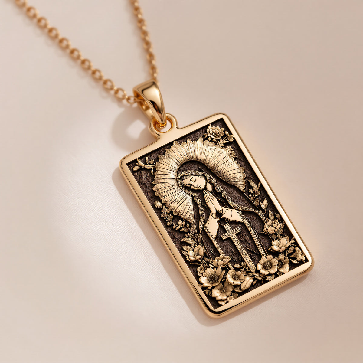Virgin Mary Blessed Mother Charm Necklace | 14K Solid Gold - Spiritual Protection Catholic Faith