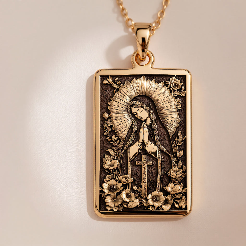 Virgin Mary Blessed Mother Charm Necklace | 14K Solid Gold - Spiritual Protection Catholic Faith