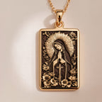 Virgin Mary Blessed Mother Charm Necklace | 14K Solid Gold - Spiritual Protection Catholic Faith