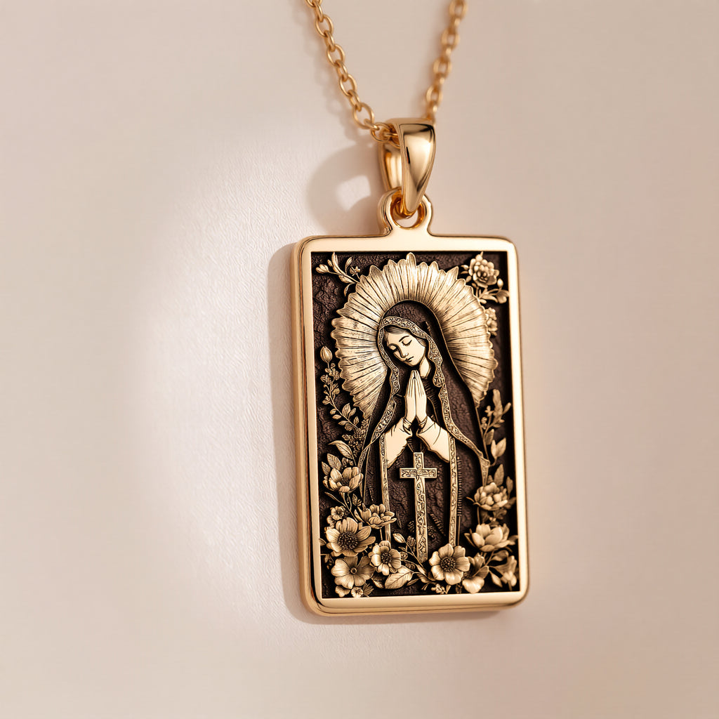 Virgin Mary Blessed Mother Charm Necklace | 14K Solid Gold - Spiritual Protection Catholic Faith