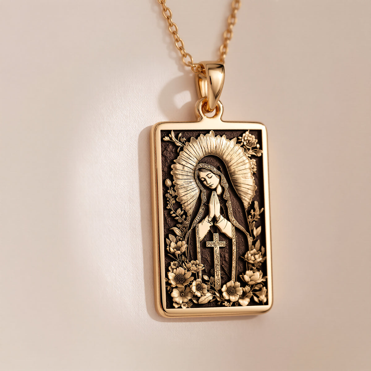 Virgin Mary Blessed Mother Charm Necklace | 14K Solid Gold - Spiritual Protection Catholic Faith