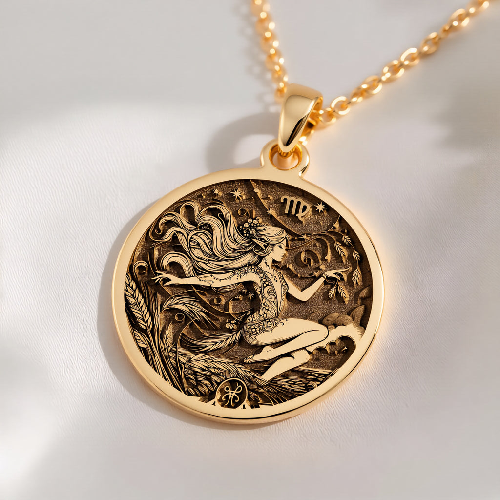 Virgo Necklace: with virgo pendant yellow gold virgo pendant astrology talisman - View 214