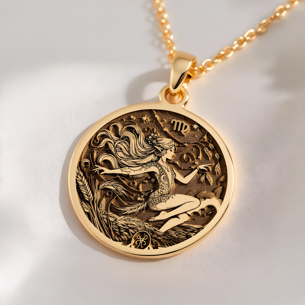 Virgo Necklace: with virgo pendant yellow gold virgo pendant astrology talisman - View 214