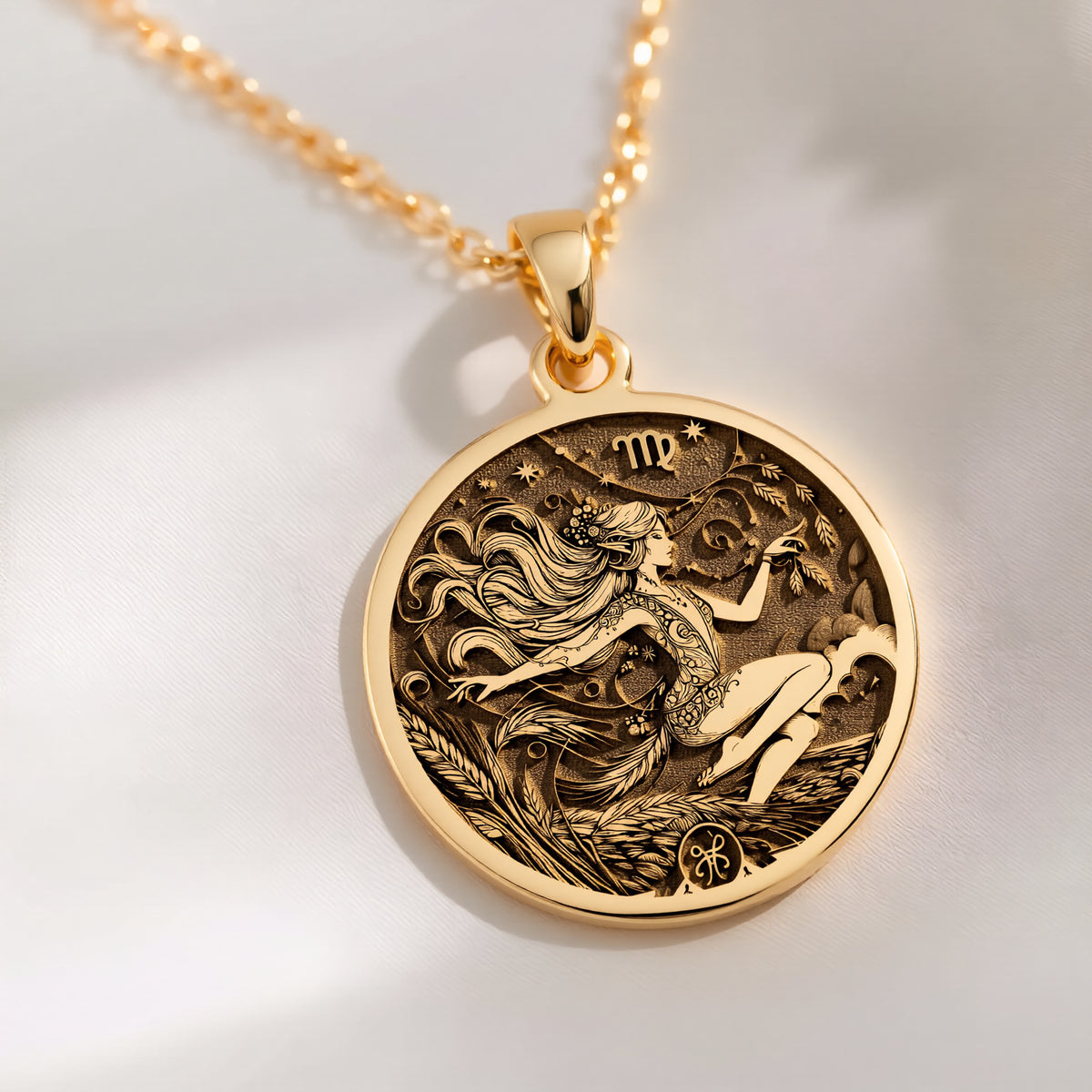 Virgo Necklace: with virgo pendant yellow gold virgo pendant astrology talisman - View 214
