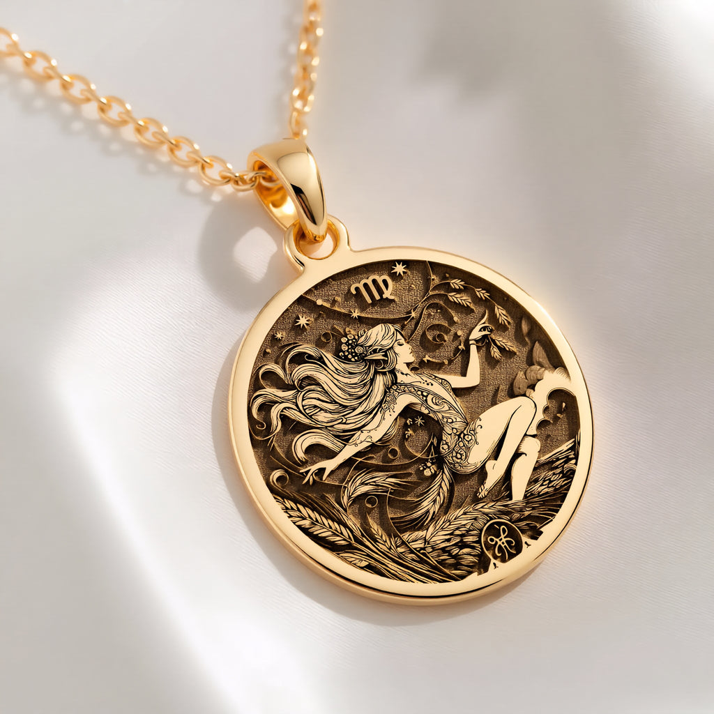Virgo Necklace: with virgo pendant yellow gold virgo pendant astrology talisman - View 214