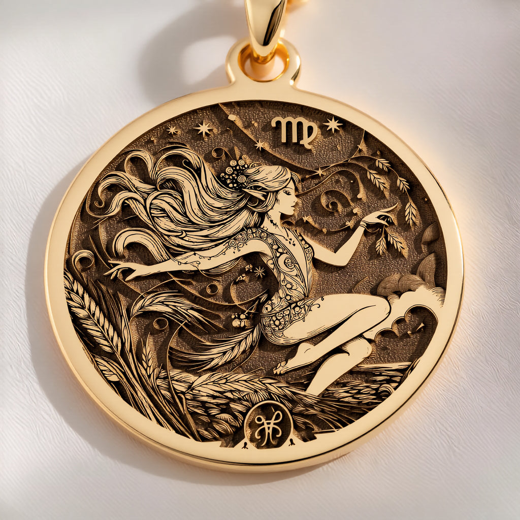 Virgo Necklace: with virgo pendant yellow gold virgo pendant astrology talisman - View 153