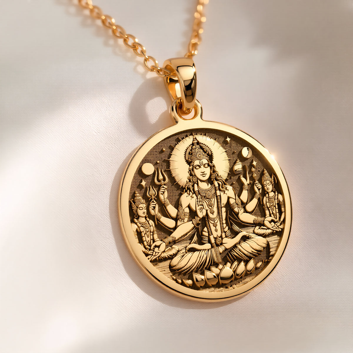 Lord Vishnu Necklace: Real Gold Conch & Disc, Preserver Amulet, Hindu Jewelry - View 153