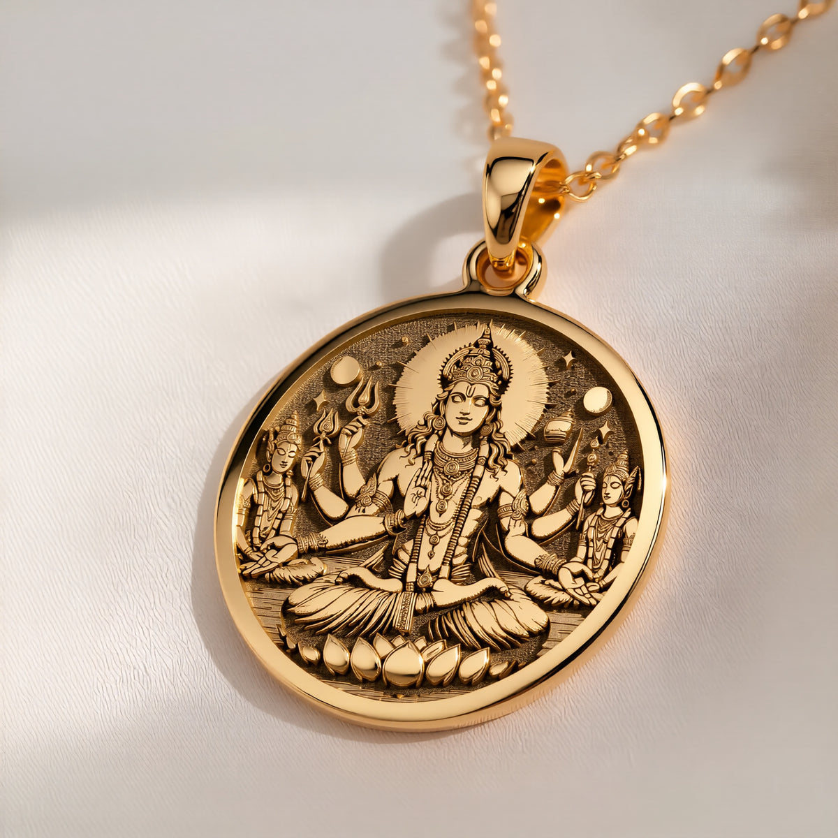 Lord Vishnu Necklace: Real Gold Conch & Disc, Preserver Amulet, Hindu Jewelry - View 214