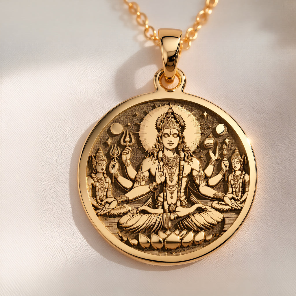 Lord Vishnu Necklace: Real Gold Conch & Disc, Preserver Amulet, Hindu Jewelry - View 153