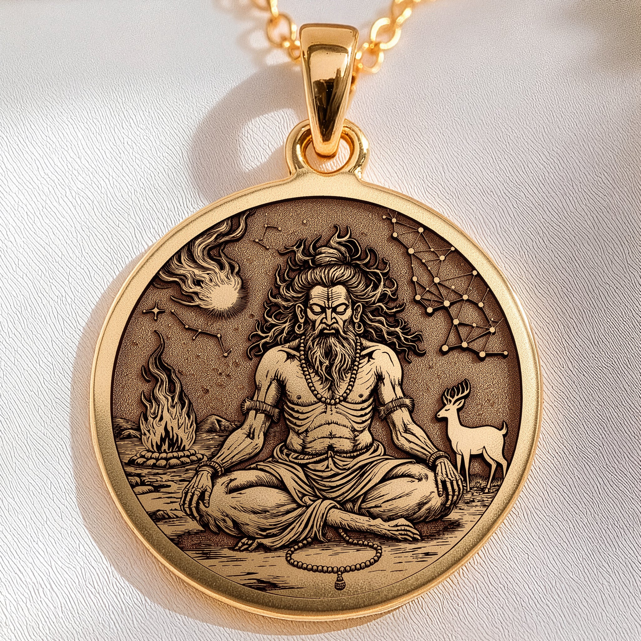 Vishvamitra Hindu Sage Coin Pendant | Silver & Plated Options - Spiritual Protection Sacred Symbol