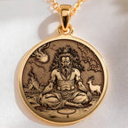 Vishvamitra Hindu Sage Coin Pendant | 14K Solid Gold - Spiritual Protection Sacred Symbol