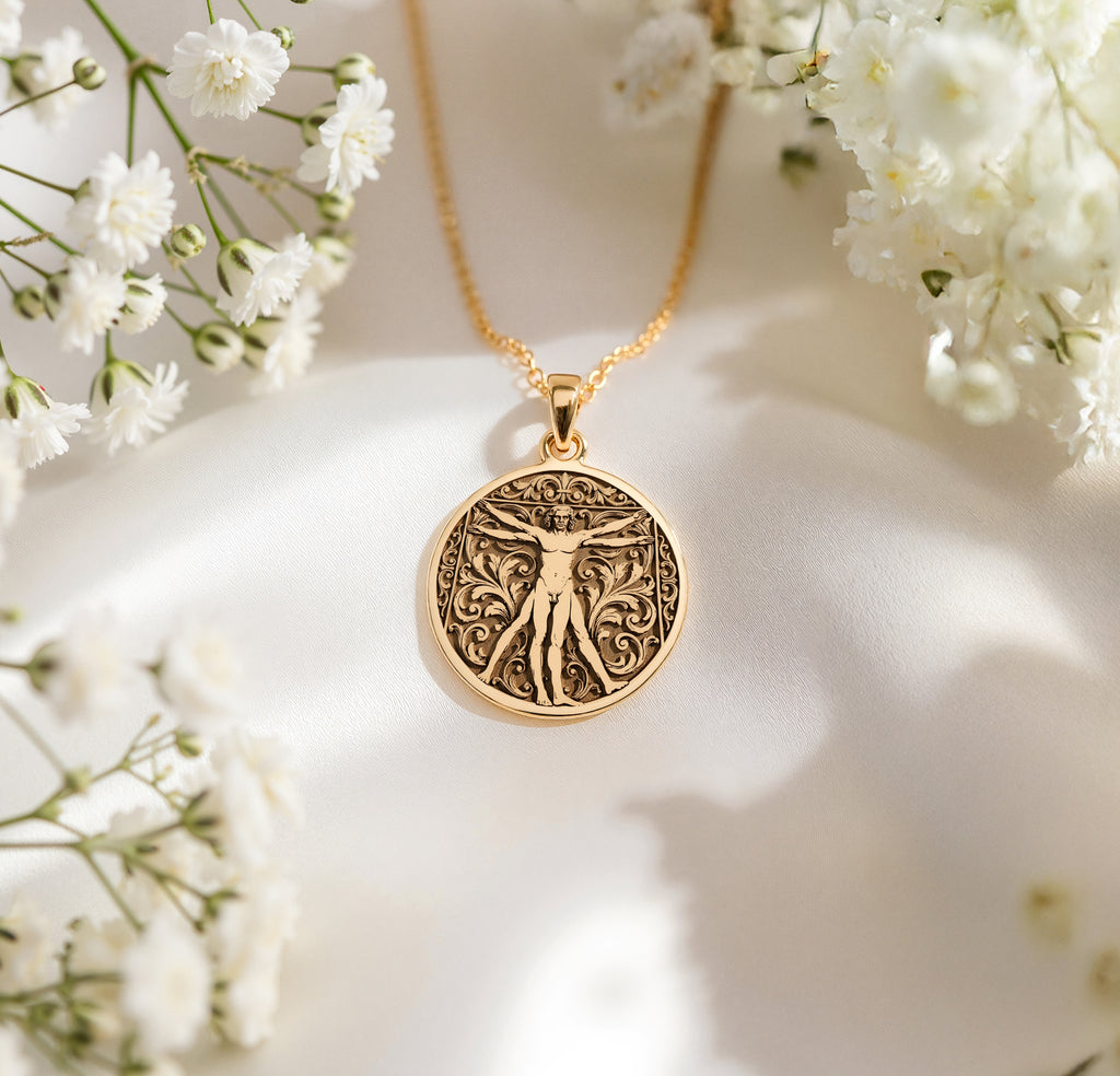 Vitruvian Man Art Pendant | Silver & Plated Options - Renaissance Style Divine Symbol