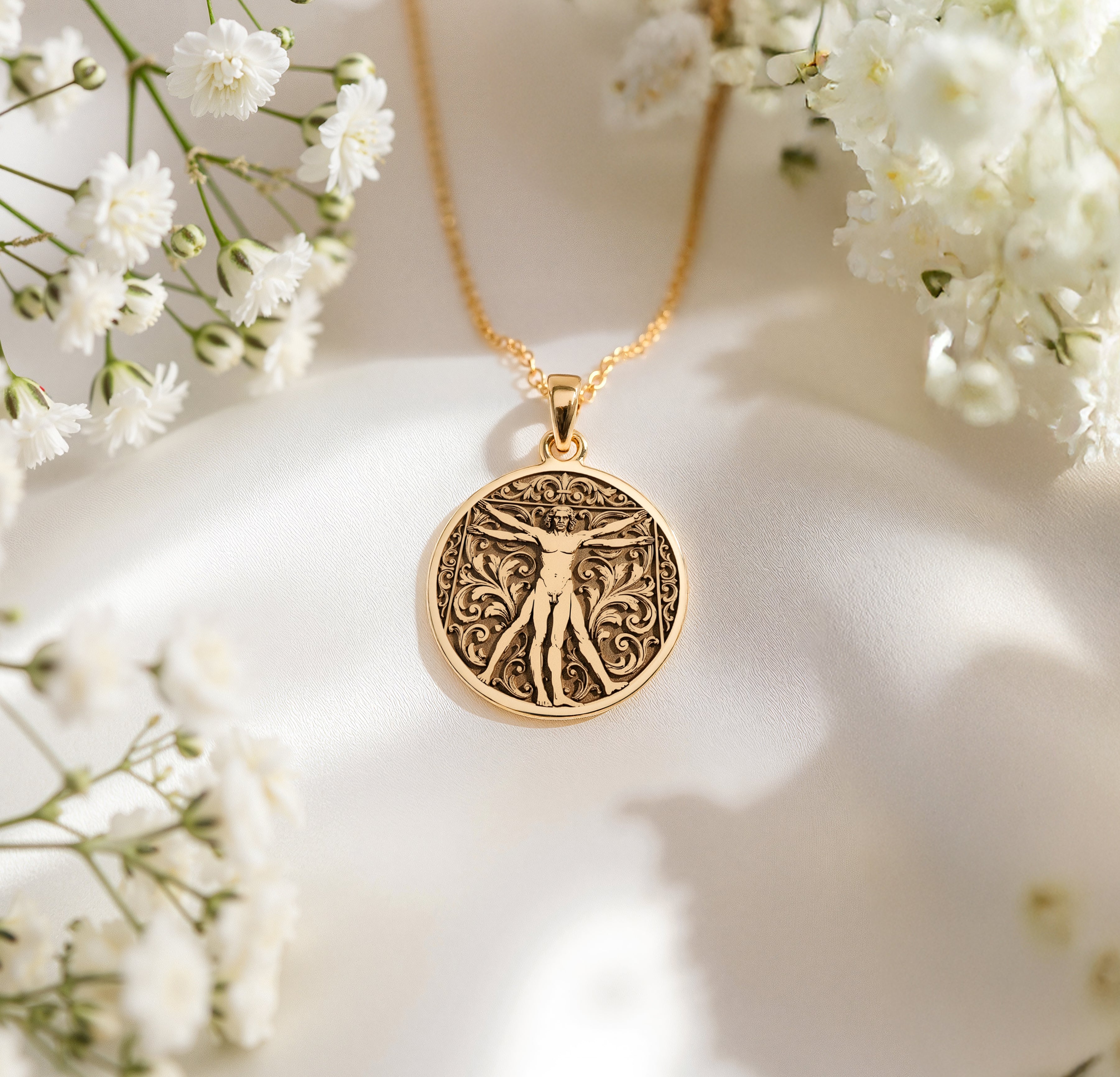 Vitruvian Man Art Pendant | Silver & Plated Options - Renaissance Style Divine Symbol