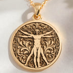 Vitruvian Man Art Pendant | Silver & Plated Options - Renaissance Style Divine Symbol