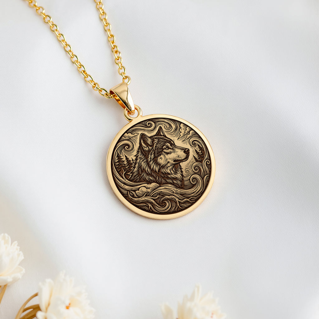 14K solid gold necklace Wolf Spirit Animal | & Options - Fierce Totem Wild Nature wolf - view 8