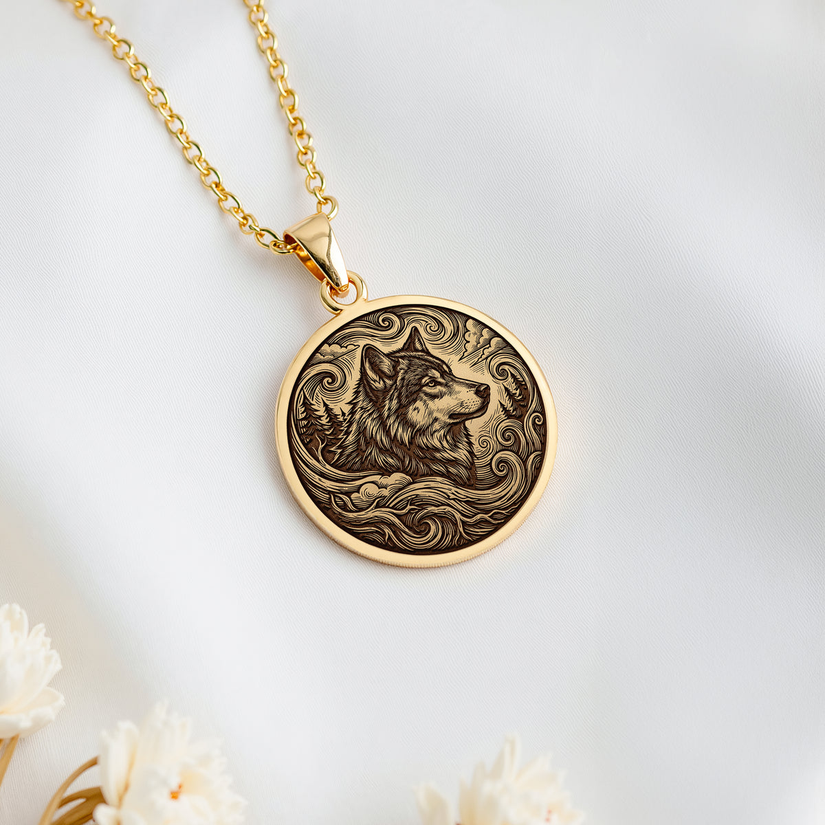 Wolf Spirit Animal Pendant | 14K Solid Gold - Fierce Totem Wild Nature