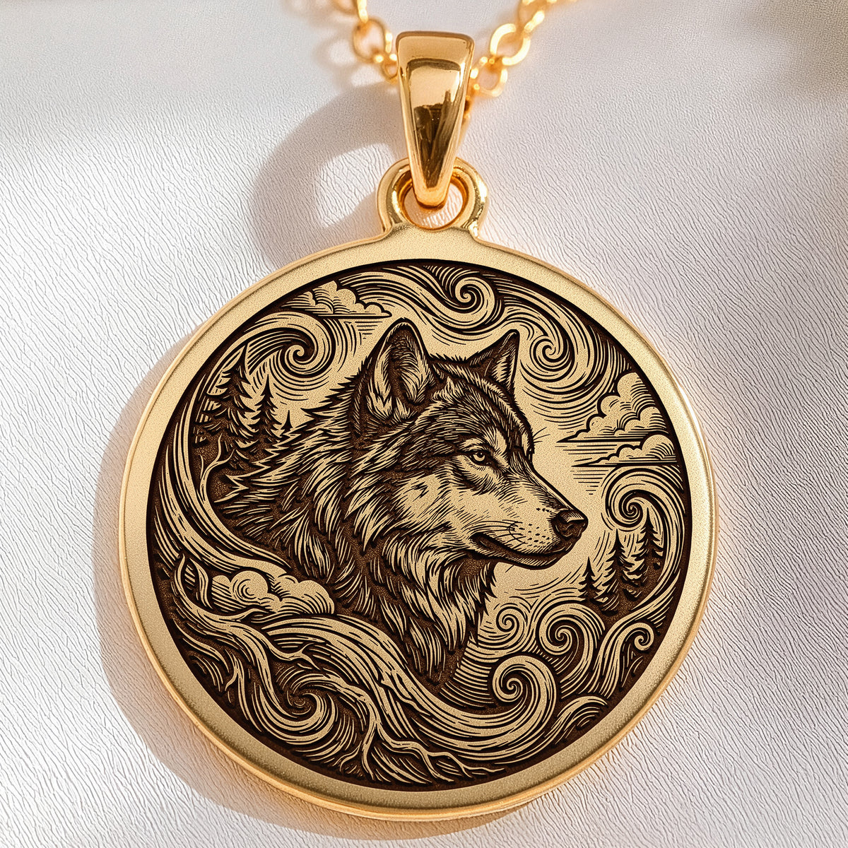 Wolf Spirit Animal Pendant | 14K Solid Gold - Fierce Totem Wild Nature