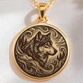14K solid gold wolf spirit animal pendant. Fierce totem wild nature necklace. Polished gold spirit jewelry.