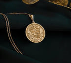 14k solid gold Amor Fati coin pendant, a real gold charm symbolizing strength and acceptance. Lightweight and ideal for layering, this amulet makes a meaningful gift, inspired by stoic philosophy, blending resilience and timeless elegance.
