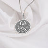 925 sterling silver Parvati medallion pendant, featuring a detailed coin design on a round disc. This amulet captures the essence of the goddess as a talisman for courage and balance, making it a meaningful addition to any jewelry collection.
