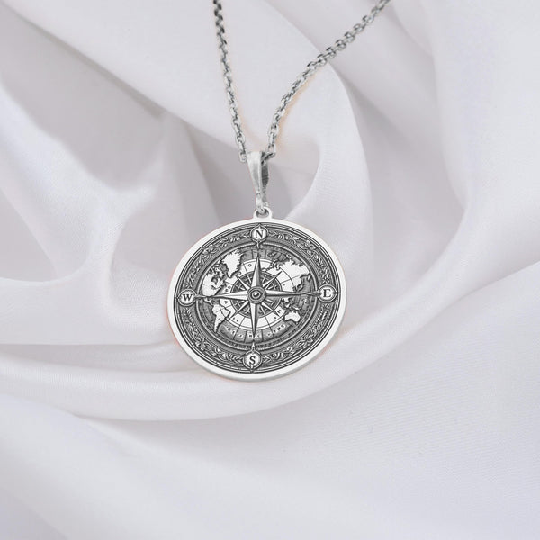 Round Silver Compass Pendant, a perfect symbol of direction and adventure. This elegant Silver Compass Necklace makes a thoughtful gift, representing guidance and purpose.