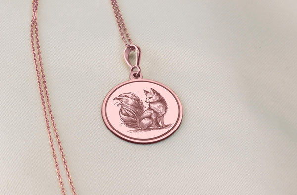 14K Solid Gold Fox Charm Necklace, Cute Fox Silver Charm Pendant, Fox Jewelry, Gold Fox locket, dainty fox Necklace, Minimalist Fox charm