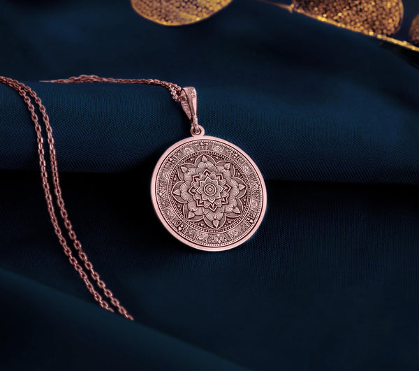 Rose Gold Plated Mandala medallion Necklace with a dainty and modern design. A versatile jewelry piece for women who love boho style. Ideal for gifting on birthdays, anniversaries, or special events. Lightweight, durable, and perfect for everyday