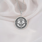 925 925 Sterling Silver Gemini Twin Cats Zodiac Charm Necklaces Oxidized silver pendant necklace featuring two facing animal heads design.