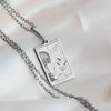 14K Solid Gold Lovers Tarot Card Necklace, Tarot Reading Rectangle Charm, Silver Tarot Lovers Pendant, Silver Tarot Lovers Necklace